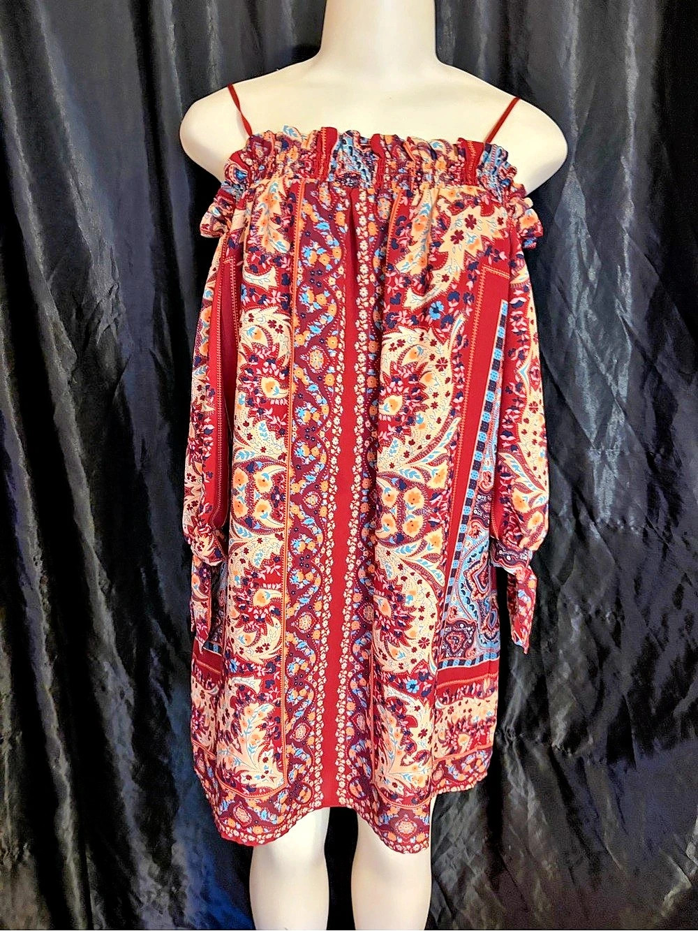 City Chic Paisley Mini Dress in Red & Blue Size Large